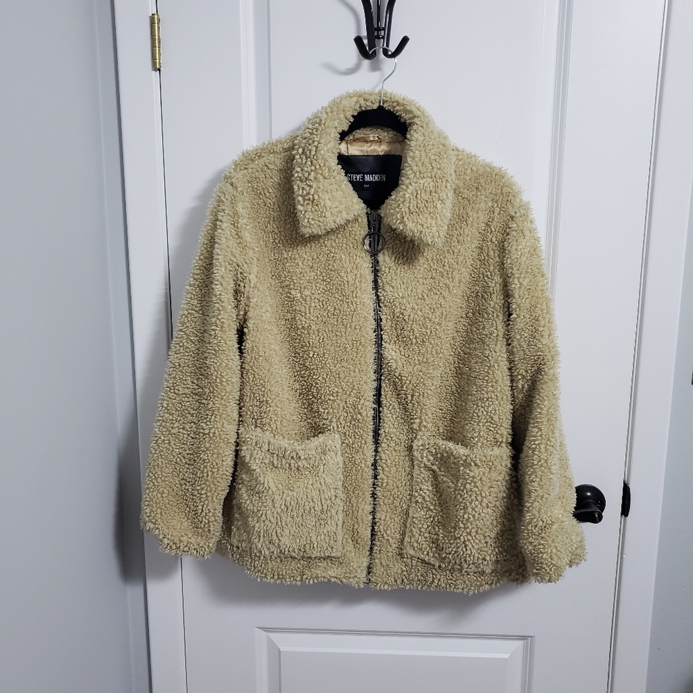 STEVE MADDEN Beige Teddy Sherpa Jacket Coat
